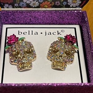 Gold Skull Earrings with Multicolor Accents